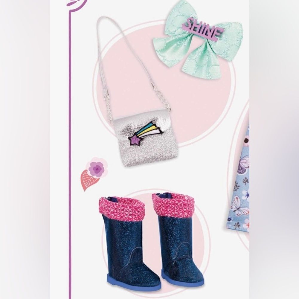 NEW 2 Packs Glitter Girls Dolls 14-inch Doll Clothes Boots Bow Purse